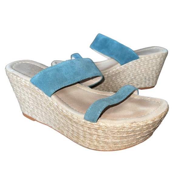Elizabeth and James Shoes - Elizabeth and James Blue Suede Wedge Espadrille Sandals Platform